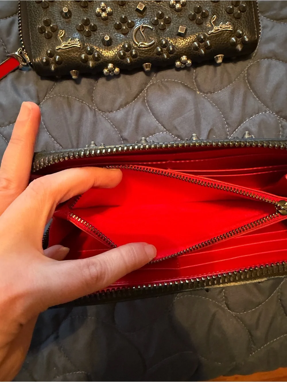 Christian Louboutin Embellished Zip-Around Wallets in Black and Blue - Picture 11 of 16